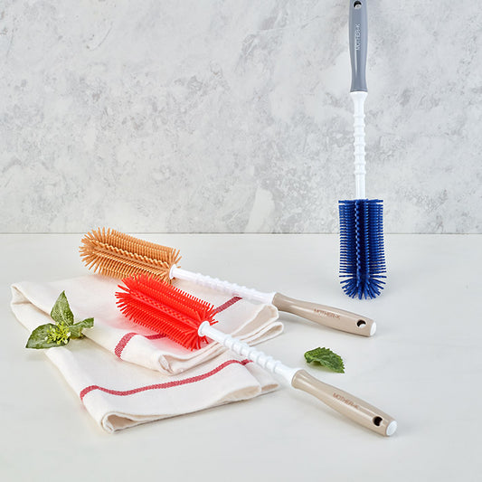 Mother-K Rotary Silicone Feeding Bottle Brush 2 pcs Set (Ruby Grapefruit)