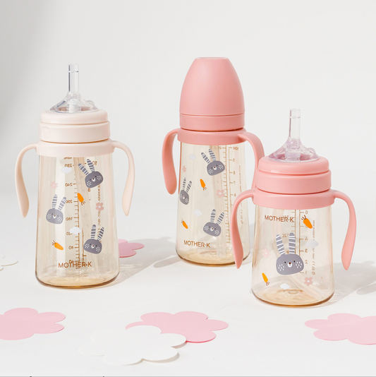 Mother-K PPSU Straw Cup in Rabbit (Cream / Pink Blossom)