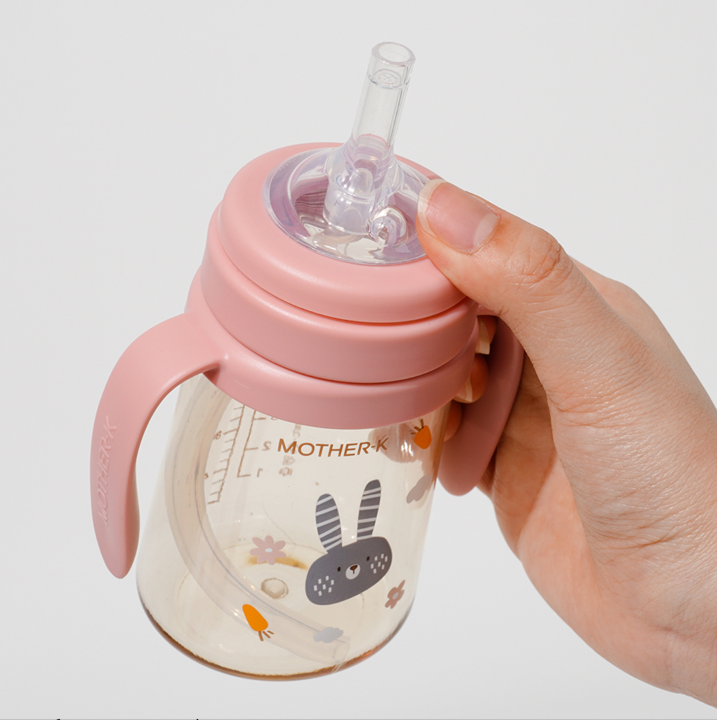 Mother-K PPSU Straw Cup in Rabbit (Cream / Pink Blossom)