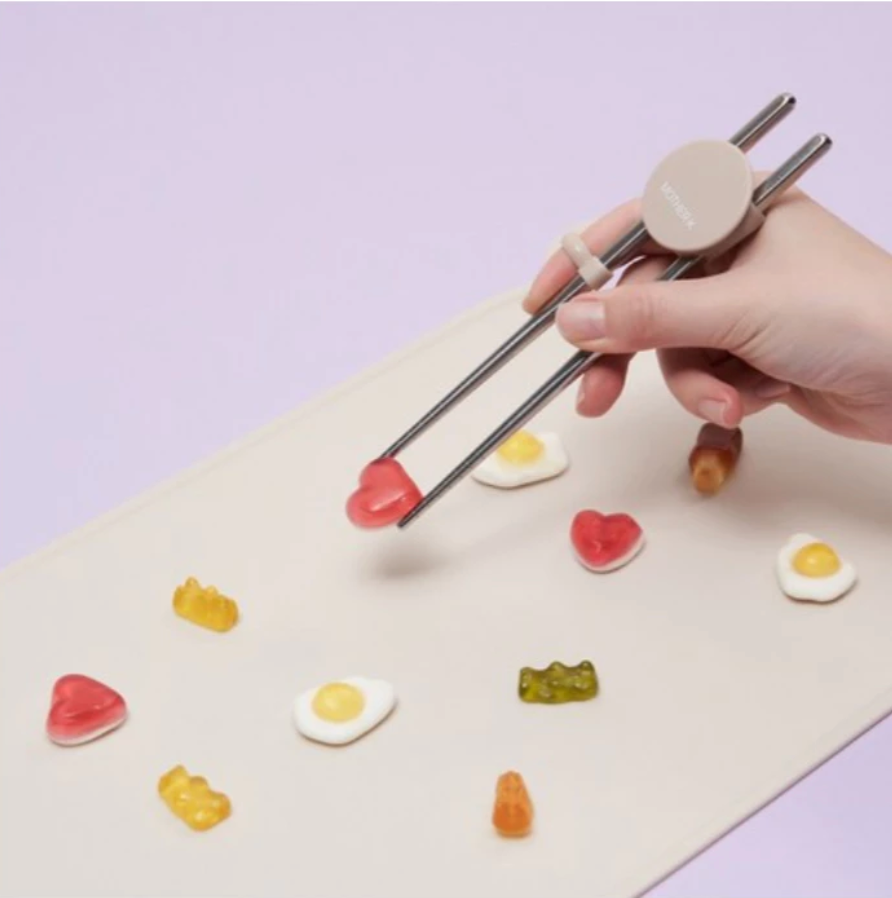 MOTHER-K Stainless Steel Spoon & Chopsticks Set with Pouch (Beige)