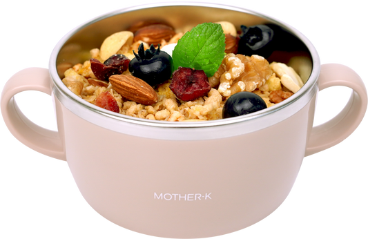 MOTHER-K Stainless Steel Baby Bowl with Lid (Beige)